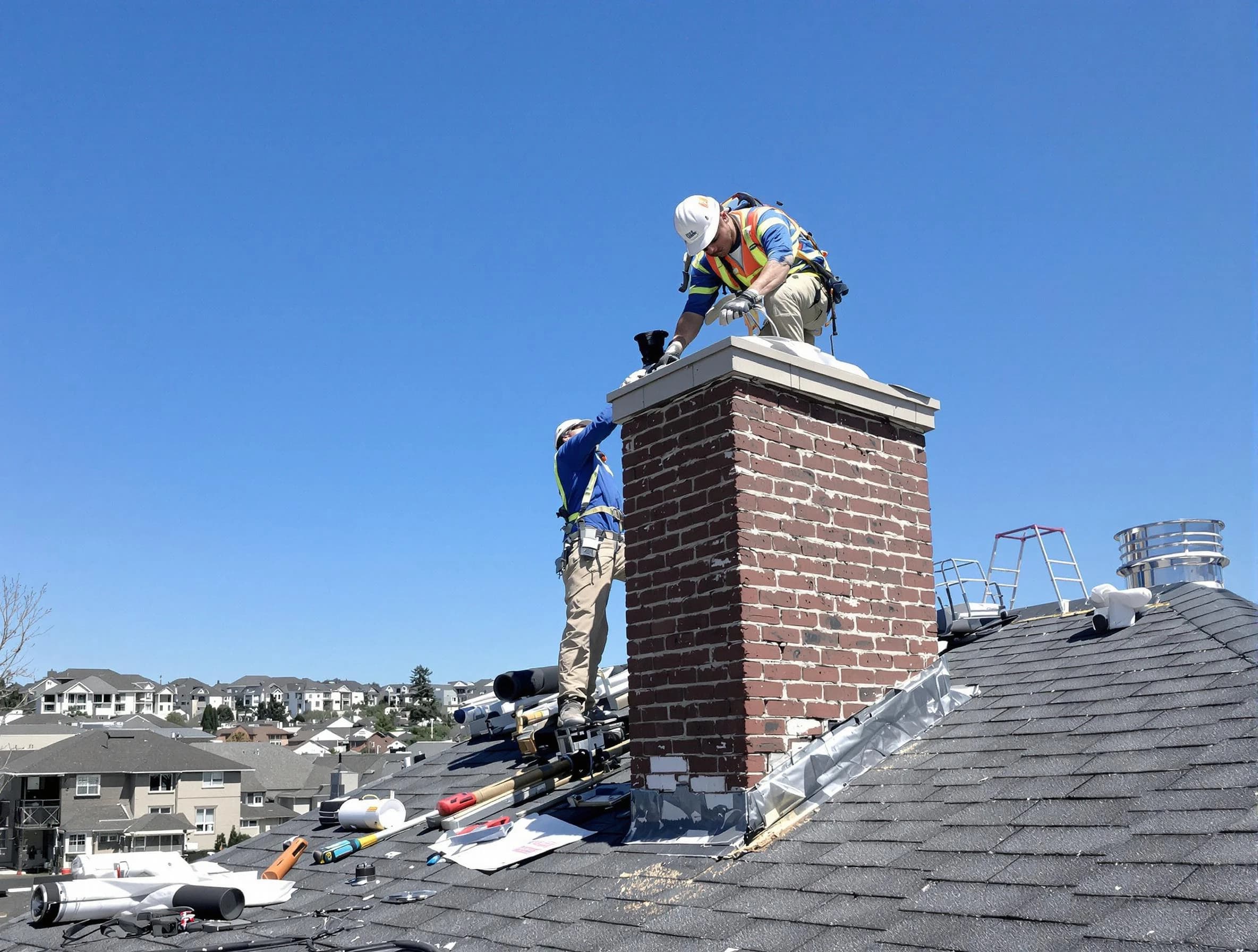 Revere Chimney Sweep repairing a chimney crown in Revere, MA