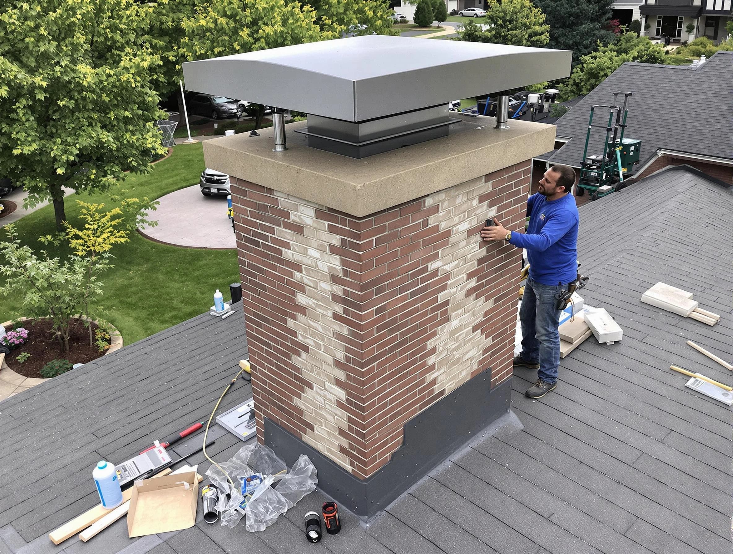 Revere Chimney Sweep team working on a custom chimney remodel in Revere, MA