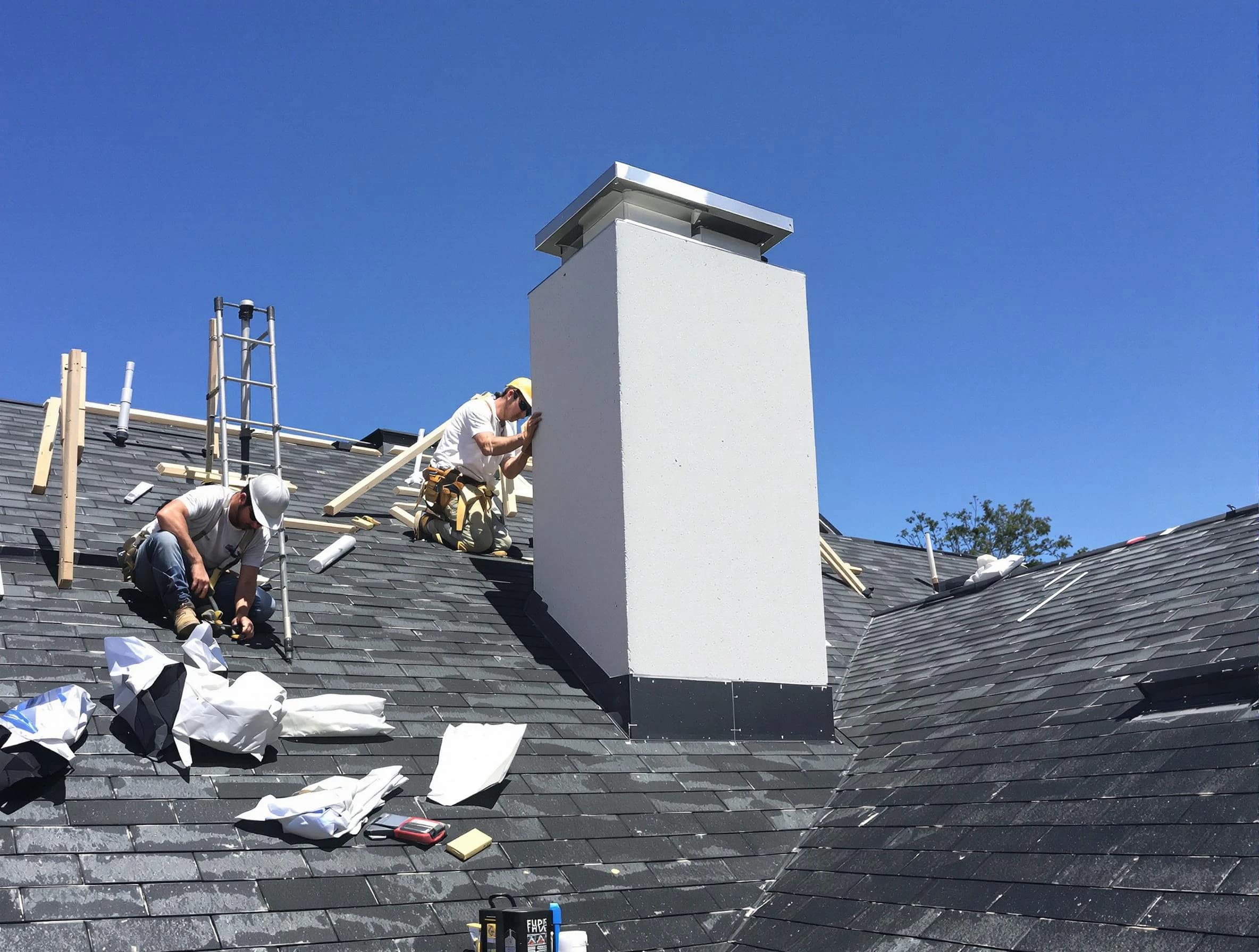 Revere Chimney Sweep crew installing a new chimney in Revere, MA