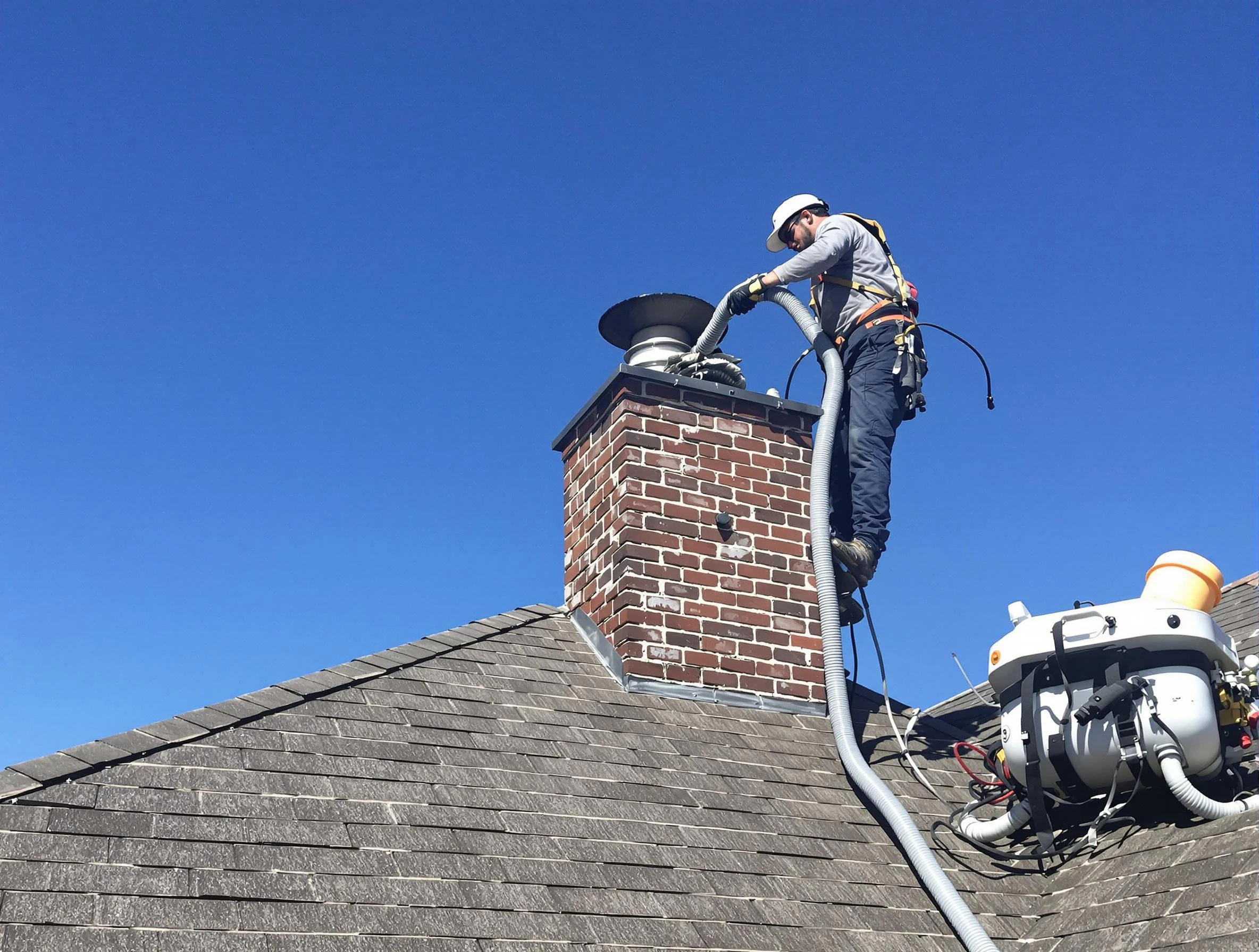 Dedicated Revere Chimney Sweep team member cleaning a chimney in Revere, MA
