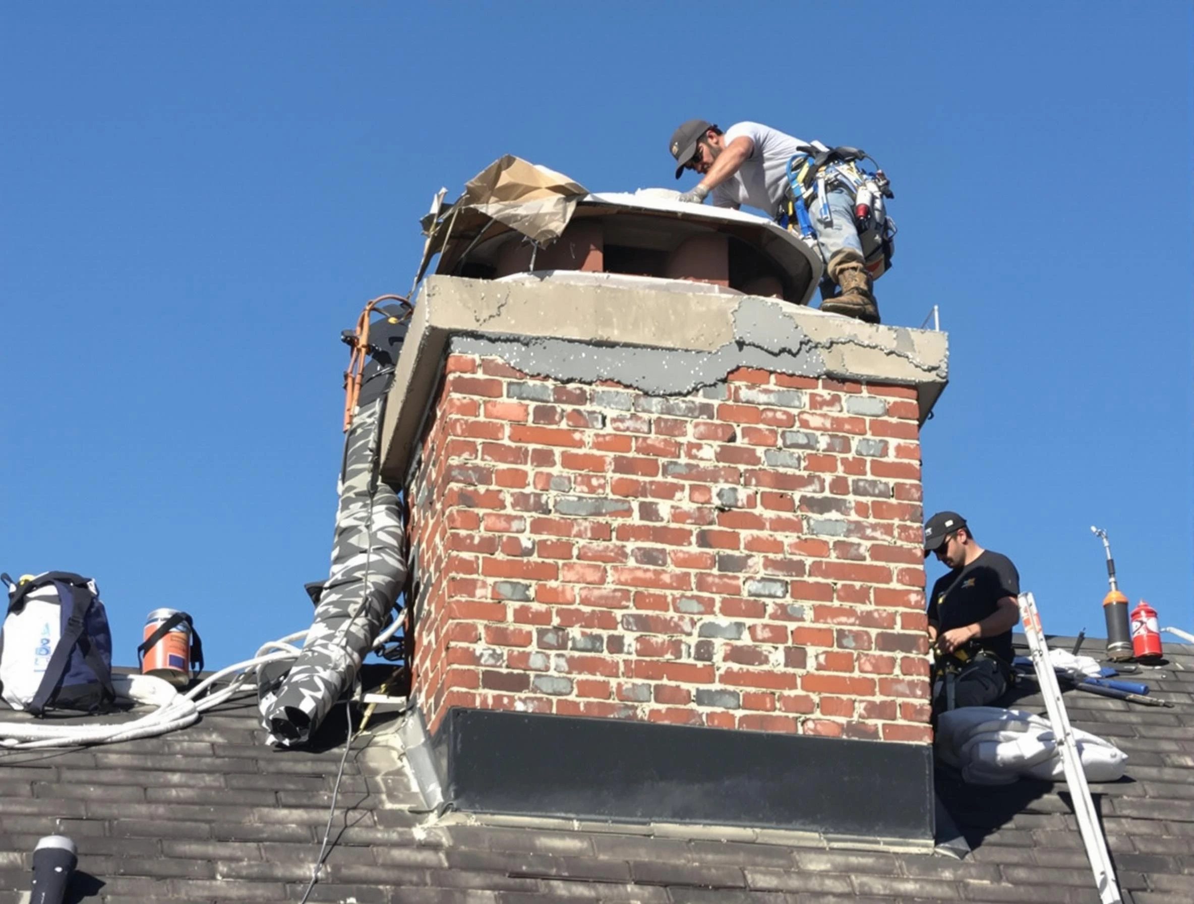 Revere Chimney Sweep installing a custom chimney crown in Revere, MA