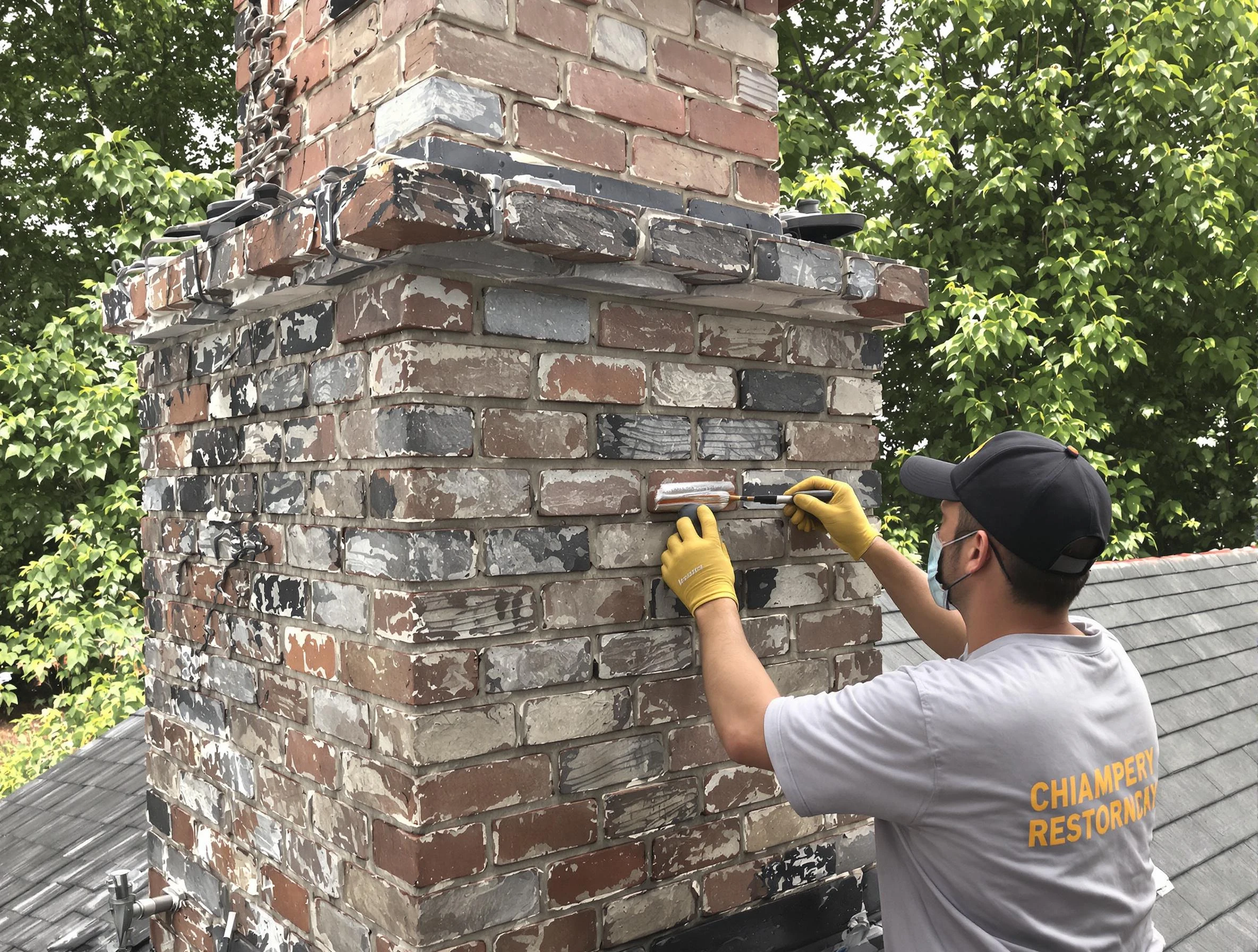 In-progress chimney restoration by Revere Chimney Sweep in Revere, MA